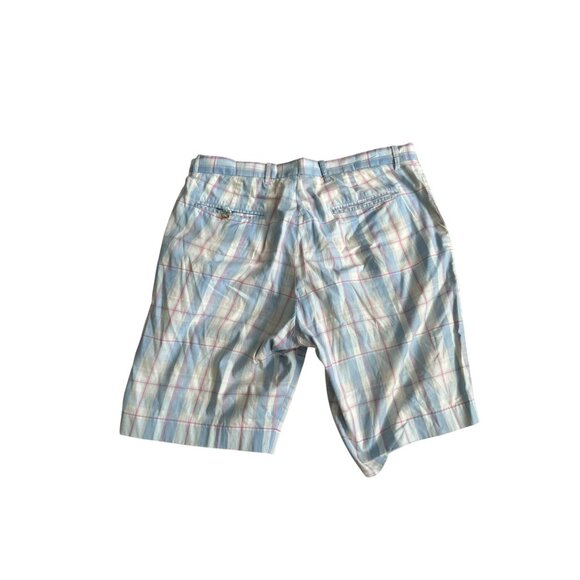 BOBBY JONES Blue Plaid Gold Pleated Shorts Size 34 - Picture 8 of 8